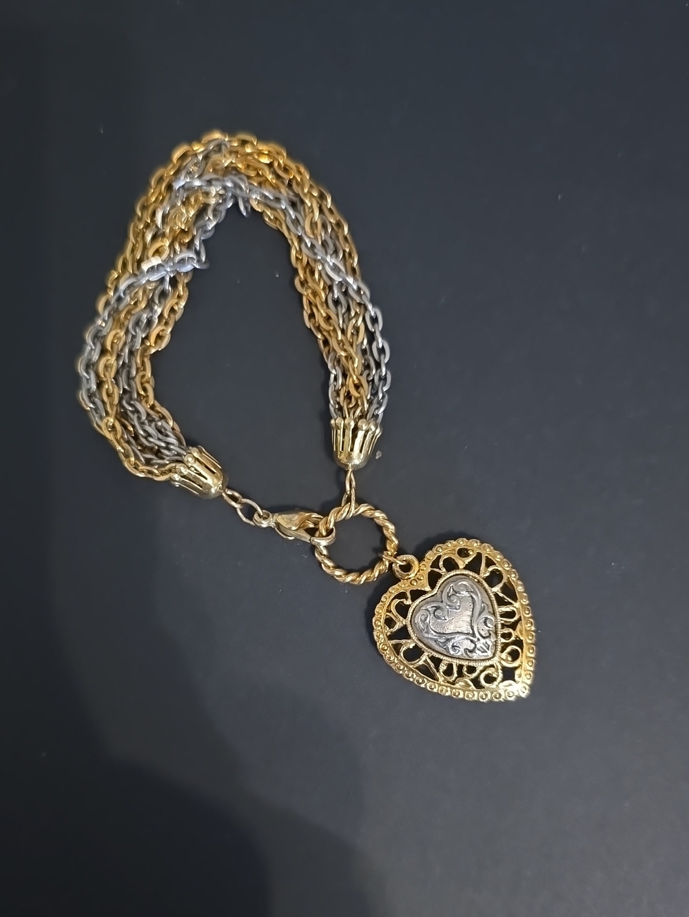 Source Unknown Gold and Silver Heart Locket Bracelet